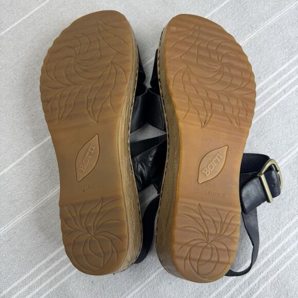 Born Aida Leather Strappy Wedge Slingback Sandals Comfort Lagenlook Black 8 - Picture 13 of 14